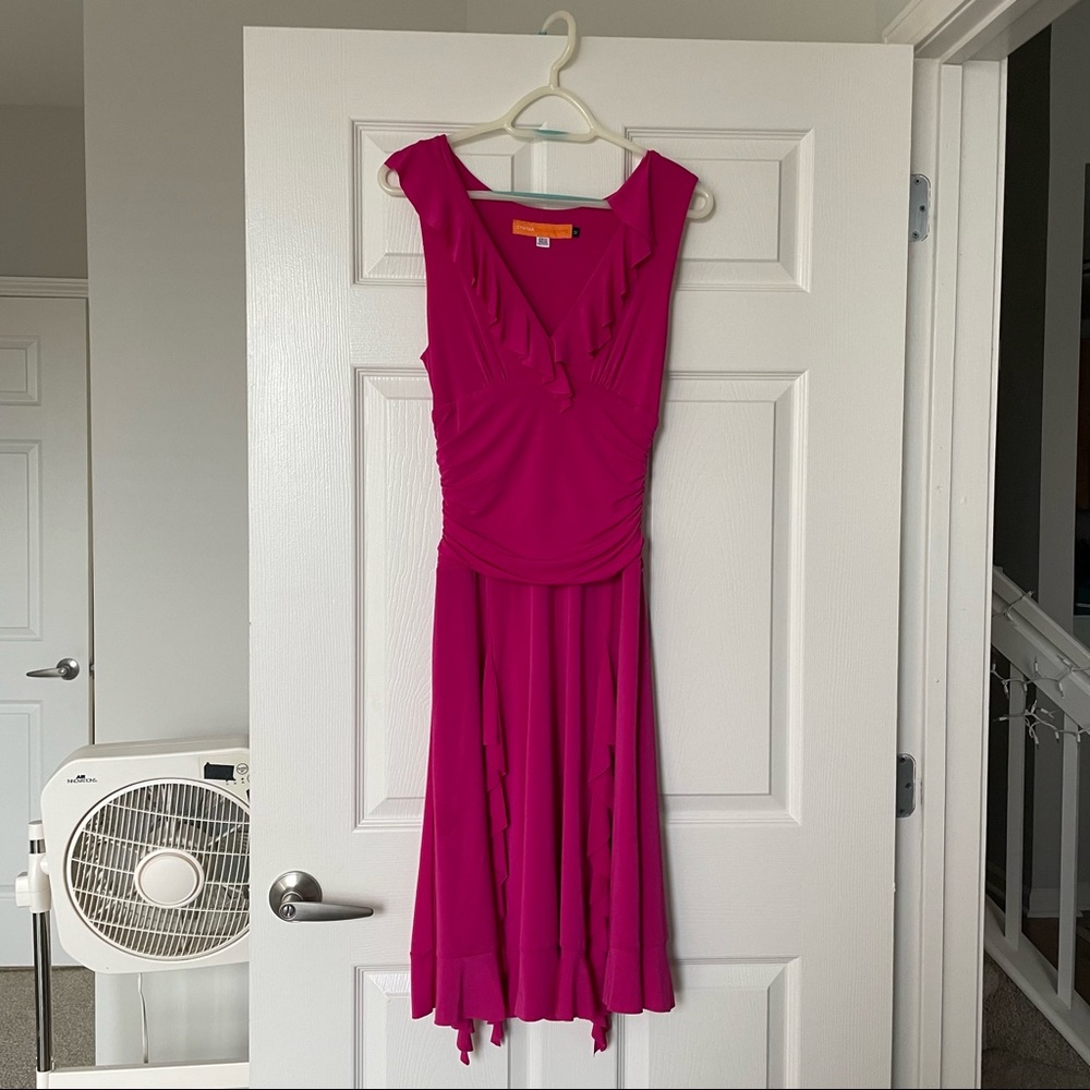 Cynthia Steffe pink dress with ruffle detail, V neck, medium, like new